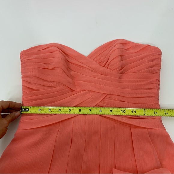 David’s Bridal Crinkle Chiffon Coral Dress Sweetheart Neck Bridesmaid Nwt Size 4 - Picture 15 of 16